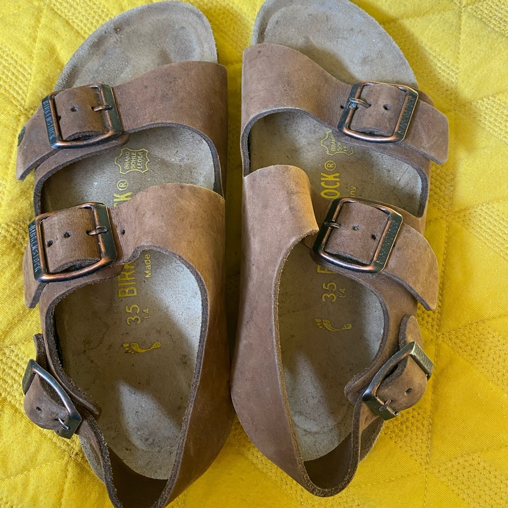 Birkenstock brown leather three strap Milano